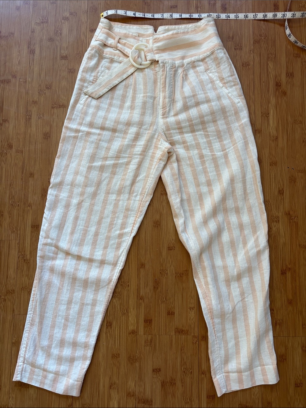 Anthropologie Peach and White Striped Waist Skirt